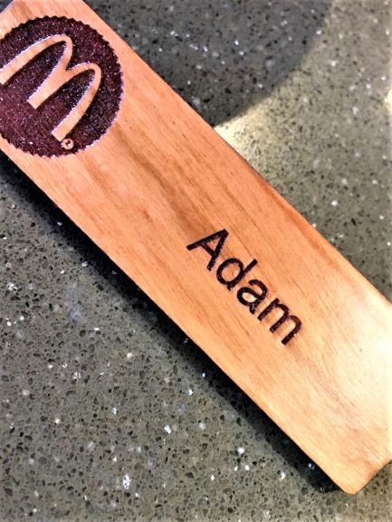 Wooden Name Badge Engraved + Printed NSW