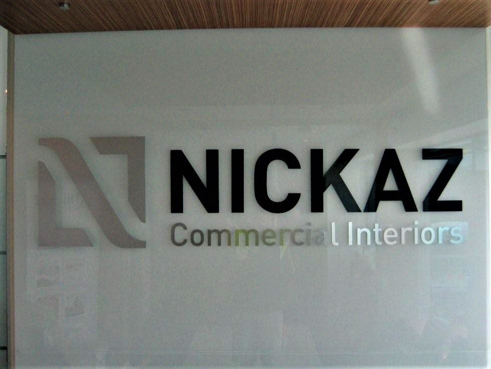 NICKAZ - Glass Reception Sign Laser Cut Letters + Logos NSW